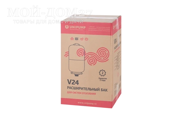 Расширительный бак мембранного типа 24 л. | Мой-Дом27 | Назначение: для систем отопления дома и квартиры <br>
 Объем, л: 24<br>
 Максимальное рабочее давление, бар: 6 <br>
 Максимальная рабочая температура, С: 100&nbsp;<br>
 Диаметр подключения, дюйм: 1<br>